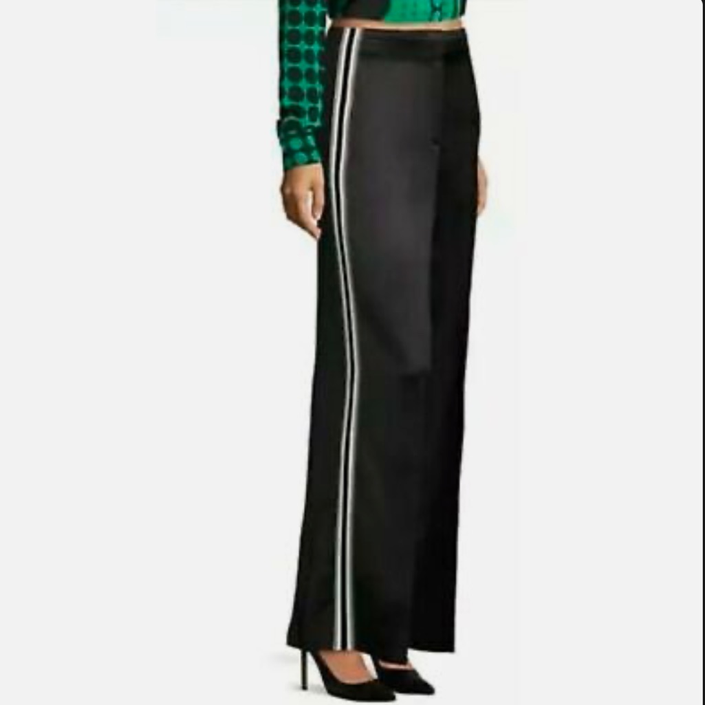 Diane Von Furstenberg Chic Black Tuxedo Stripe Satin Pants